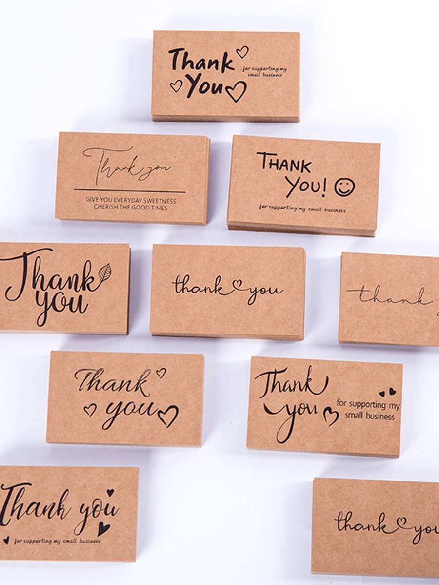 50pcs Slogan Graphic Random Thank You Card, Paper Gift Decoration For Party,Christmas - Multicolor - View 1