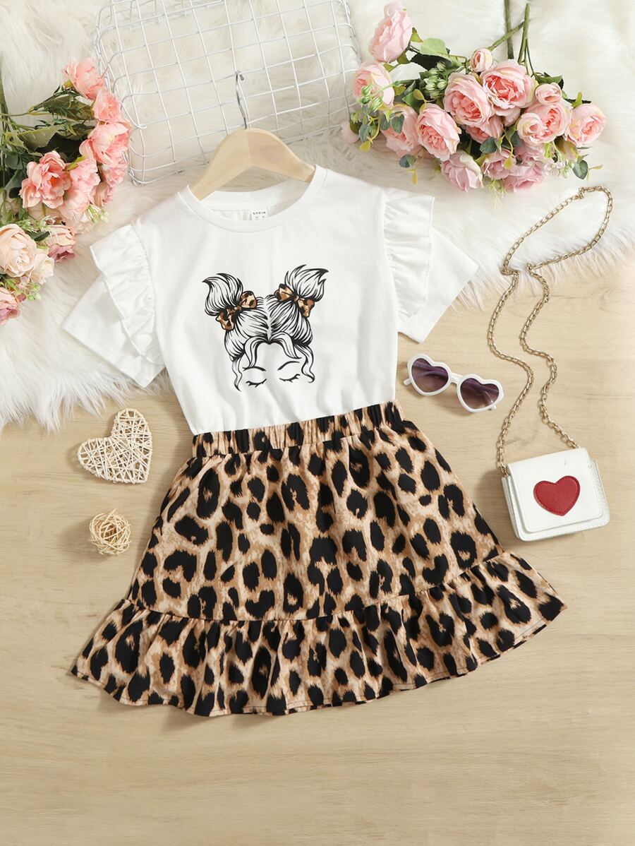 SHEIN Bộ hai mảnh Gái Xù Viên lá sen Con số Báo Giải trí - Nhiều màu - Xem 1