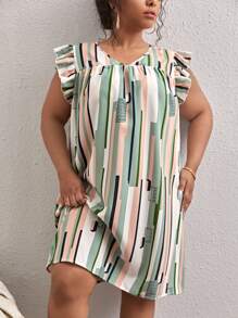 SHEIN LUNE Plus Geo Print Flutter Sleeve Dress