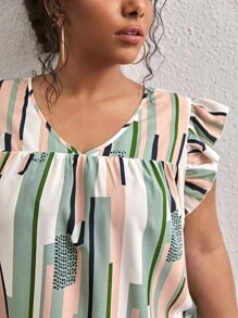 SHEIN LUNE Plus Geo Print Flutter Sleeve Dress