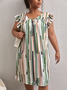 SHEIN LUNE Plus Geo Print Flutter Sleeve Dress