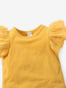 SHEIN 嬰兒網眼刺繡蝴蝶袖上衣 - 黃色 - 查看 3