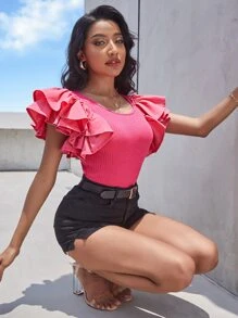 Top fruncido exagerado ribete - Rosa Fucsia - Ver 3