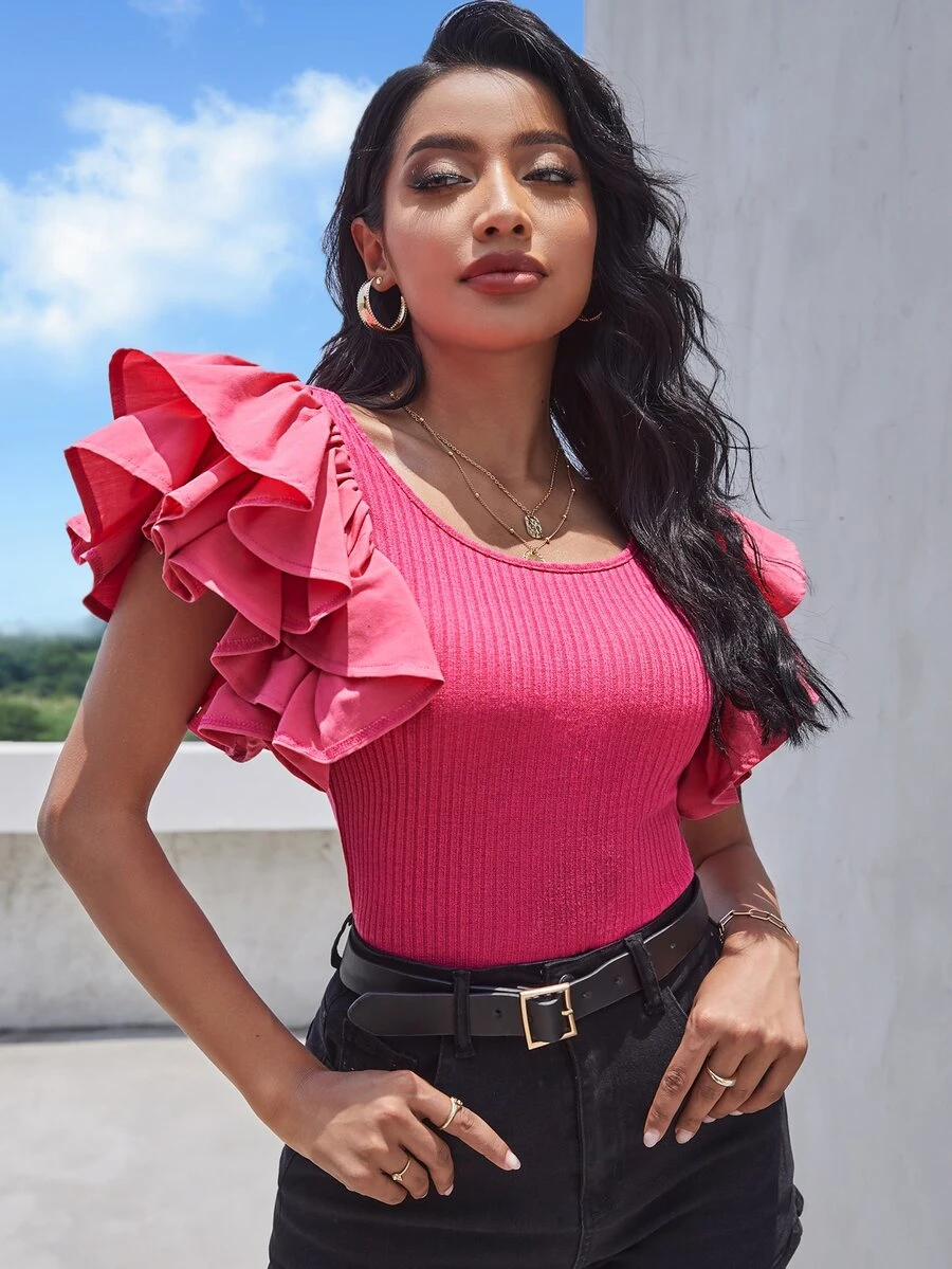 Top fruncido exagerado ribete - Rosa Fucsia - Ver 1