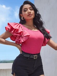Top fruncido exagerado ribete - Rosa Fucsia - Ver 2