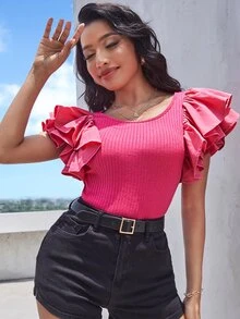 Top fruncido exagerado ribete - Rosa Fucsia - Ver 4