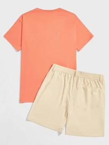 Manfinity Men Palm Tree & Letter Graphic Tee & Shorts - Multicolor - View 2