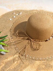 Shell Decor Straw Hat Bow - Khaki - View 5