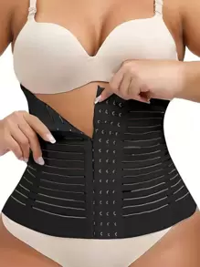 Plus Cut-out Buckle Front Waist Trainer - Black - View 1