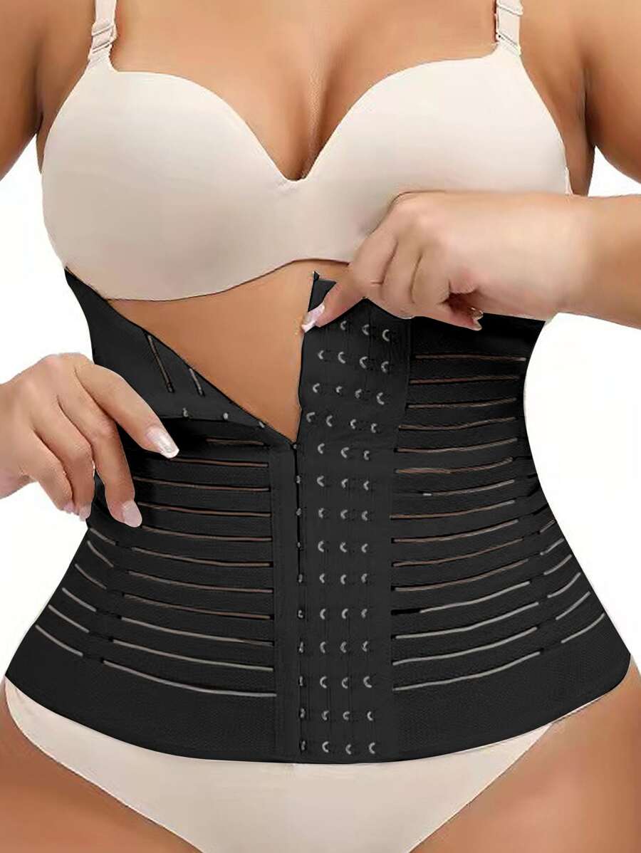 Plus Cut-out Buckle Front Waist Trainer - Black - View 1