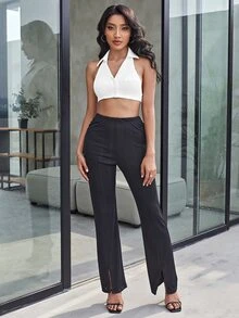 前紐扣露背掛脖上衣 - 白色 - 查看 3