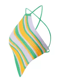 SHEIN VCAY Striped Lace Up Backless Asymmetrical Hem Knit Top - Multicolor - View 3