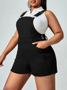 Mono overol mezclilla desgarro ribete crudo sin top tank - Negro - Ver 1