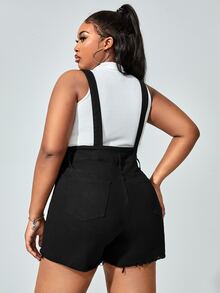 Mono overol mezclilla desgarro ribete crudo sin top tank - Negro - Ver 2