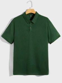 Manfinity NiteLyfe Loose Fit Men's Solid Color Quarter Button Polo Shirt - Dark Green - View 1