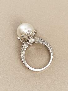1pc Pretty White Cubic Zirconia & Faux Pearl Ring For Women Wedding Party Valentine's Day Gift - Silver - View 9