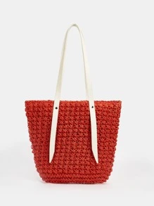 Bolsa de mimbre con diseño de parche - Naranja - Ver 6