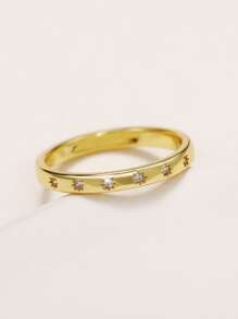 1枚时尚立方氧化锆戒指，女士情人节礼物，结婚订婚首饰 - 金黃色 - 查看 3