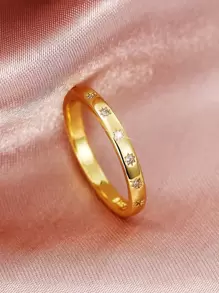 1枚时尚立方氧化锆戒指，女士情人节礼物，结婚订婚首饰 - 金黃色 - 查看 4