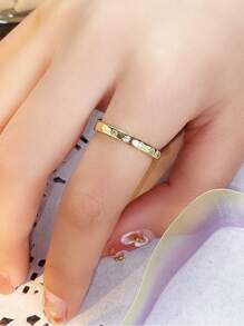 1枚时尚立方氧化锆戒指，女士情人节礼物，结婚订婚首饰 - 金黃色 - 查看 6