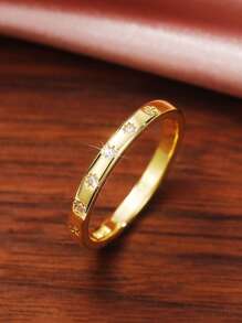 1枚时尚立方氧化锆戒指，女士情人节礼物，结婚订婚首饰 - 金黃色 - 查看 7