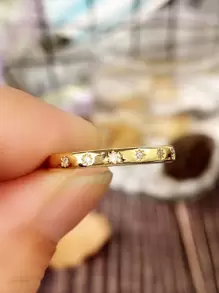 1枚时尚立方氧化锆戒指，女士情人节礼物，结婚订婚首饰 - 金黃色 - 查看 8