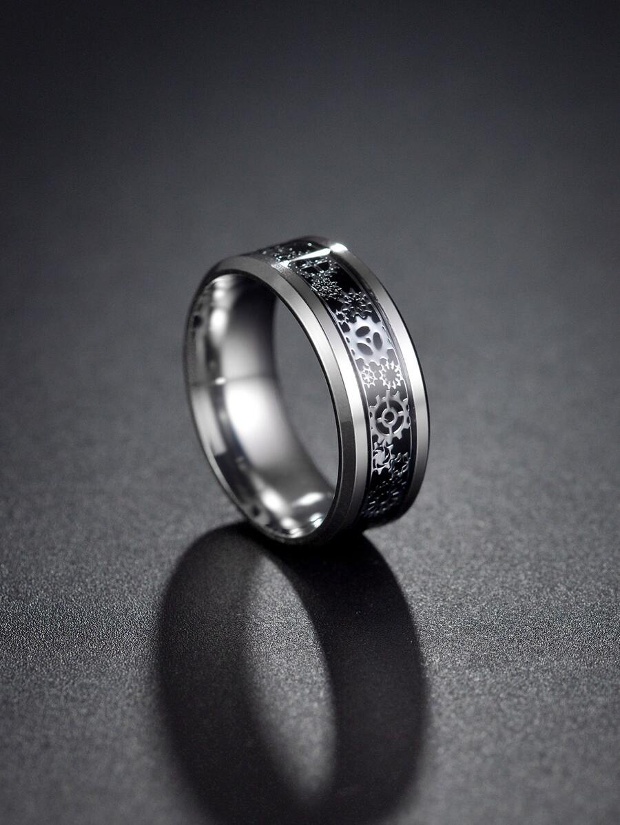 時尚流行男士齒輪圖案戒指不銹鋼，適合珠寶禮物和時尚外觀 - 彩色 - 查看 1