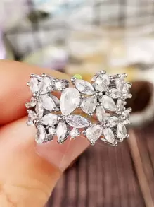 1 件迷人方晶锆石戒指，适合女士，情人节礼物，婚礼订婚珠宝，情人节、妈妈、母亲、母亲节、礼物 - 銀色 - 查看 1