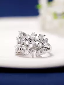 1 件迷人方晶锆石戒指，适合女士，情人节礼物，婚礼订婚珠宝，情人节、妈妈、母亲、母亲节、礼物 - 銀色 - 查看 3