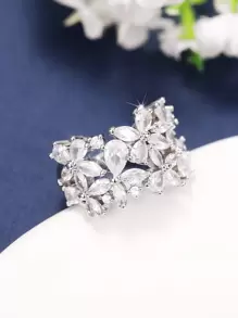 1 件迷人方晶锆石戒指，适合女士，情人节礼物，婚礼订婚珠宝，情人节、妈妈、母亲、母亲节、礼物 - 銀色 - 查看 4