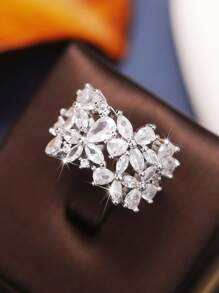 1 件迷人方晶锆石戒指，适合女士，情人节礼物，婚礼订婚珠宝，情人节、妈妈、母亲、母亲节、礼物 - 銀色 - 查看 5