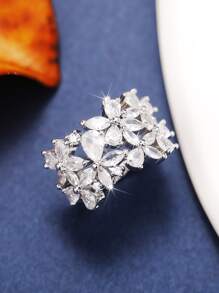 1 件迷人方晶锆石戒指，适合女士，情人节礼物，婚礼订婚珠宝，情人节、妈妈、母亲、母亲节、礼物 - 銀色 - 查看 6