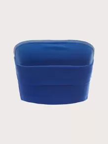 SHEIN ICON Top De Moda Tejido Sólido De Un Solo Color Sin Tirantes Para Mujeres - Azul - Ver 2