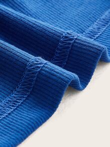 SHEIN ICON Top De Moda Tejido Sólido De Un Solo Color Sin Tirantes Para Mujeres - Azul - Ver 3