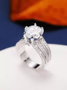 1 chiếc nhẫn Cubic Zirconia quyến rũ dành cho phụ nữ làm quà tặng ngày lễ tình nhân, trang sức tiệc cưới, mẹ, mẹ, ngày của mẹ, quà tặng - Bạc - Xem 3
