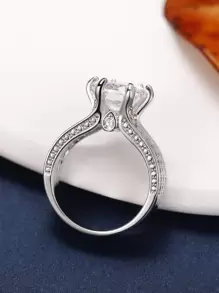 1 chiếc nhẫn Cubic Zirconia quyến rũ dành cho phụ nữ làm quà tặng ngày lễ tình nhân, trang sức tiệc cưới, mẹ, mẹ, ngày của mẹ, quà tặng - Bạc - Xem 4