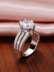 1 chiếc nhẫn Cubic Zirconia quyến rũ dành cho phụ nữ làm quà tặng ngày lễ tình nhân, trang sức tiệc cưới, mẹ, mẹ, ngày của mẹ, quà tặng - Bạc - Xem 8
