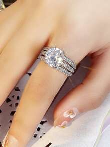 1 chiếc nhẫn Cubic Zirconia quyến rũ dành cho phụ nữ làm quà tặng ngày lễ tình nhân, trang sức tiệc cưới, mẹ, mẹ, ngày của mẹ, quà tặng - Bạc - Xem 5