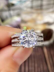 1 chiếc nhẫn Cubic Zirconia quyến rũ dành cho phụ nữ làm quà tặng ngày lễ tình nhân, trang sức tiệc cưới, mẹ, mẹ, ngày của mẹ, quà tặng - Bạc - Xem 7