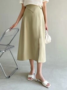 DAZY Tie Back Split Hem Skirt - Khaki - View 2