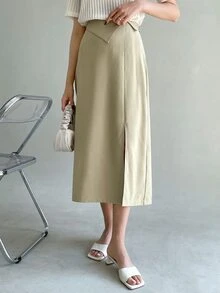 DAZY Tie Back Split Hem Skirt - Khaki - View 5