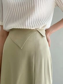 DAZY Tie Back Split Hem Skirt - Khaki - View 6