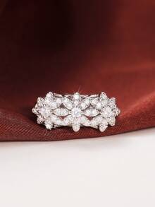 方晶鋯石裝飾戒指 - 銀色 - 查看 2