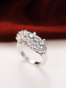方晶鋯石裝飾戒指 - 銀色 - 查看 3