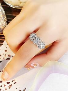 方晶鋯石裝飾戒指 - 銀色 - 查看 5