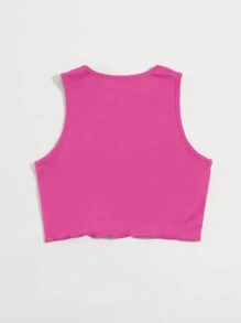 SHEIN Unity Chinese Dragon Graphic Lettuce Trim Tank Top - Hot Pink - View 2