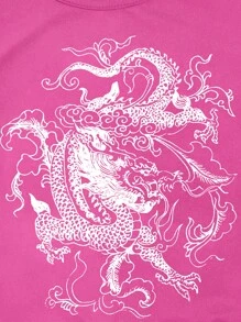 SHEIN Unity Chinese Dragon Graphic Lettuce Trim Tank Top - Hot Pink - View 5