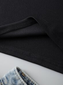 INAWLY Rib-knit Crop Tank Top - Black - View 3
