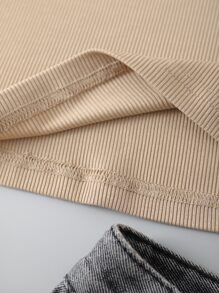 INAWLY Áo hai dây Gân đan màu trơn Giải trí - Màu Khaki - Xem 3