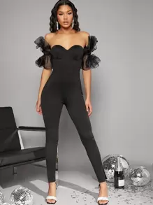 Betoverend Eenkleurig Jumpsuit Contrast doorschijnend Rimpeling Rits